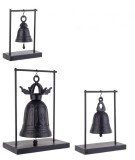 Cumpara ieftin Set 3 clopotei decorativi aluminiu negru 20x10.5x26.5 cm, 26x13x32 cm, 32x20x42 cm