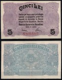 Romania 1917, 5 LEI BGA Banca Generala Romana, WWI, Ocupatia Germana, P#M5, XF+! RARA!!!