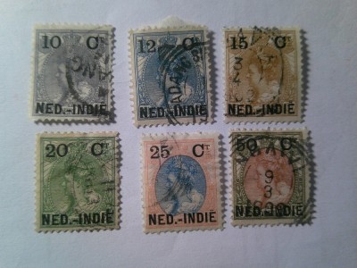 Serie mica Indiile Olandeze 1899 Regina Wilhelmina supratipar Ned.Indie si val. noua ,6 valori stampilate foto