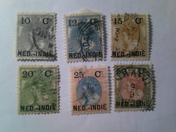 Serie mica Indiile Olandeze 1899 Regina Wilhelmina supratipar Ned.Indie si val. noua ,6 valori stampilate