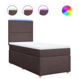 Cumpara ieftin Pat box spring cu saltea, maro inchis, 80x200 cm, textil