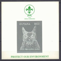 GUYANA 1993 FAUNA BUFNITE CERCETASIE SPECIMEN SILVER FOIL COTA MICHEL 50 EURO foto