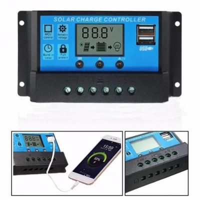 Regulator Controler Solar PWM 20A, 12V24V, 2 X USB, ecran afisaj foto