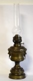 Lampa veche de masa cu petrol / ulei / gaz - Matador Brenner - Napoleon III - capete de lei stilizati - secol XIX