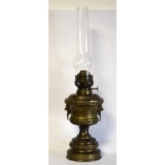Lampa veche de masa cu petrol / ulei / gaz - Matador Brenner - Napoleon III - capete de lei stilizati - secol XIX