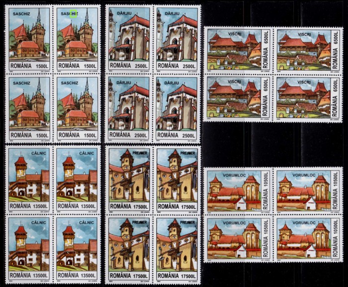 ✅RO 2002 LP 1582 ,&quot; Cetati sasesti-Transilvania&quot; ,bloc X4+EROARE catalogata, MNH