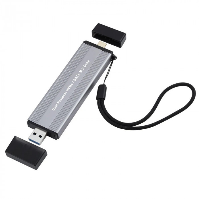 Adaptor DUAL SSD M.2 NGFF / NVMe la USB 3.0 si USB-C rack extern carcasa