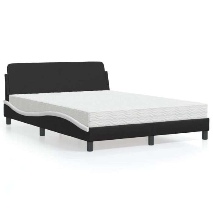 vidaXL Pat cu saltea, Dover, negru și alb, 140x190 cm, piele ecologică 3208402
