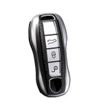 Husa cheie Porsche Smartkey model nou, 3 butoane, TPU aspect piele, gri
