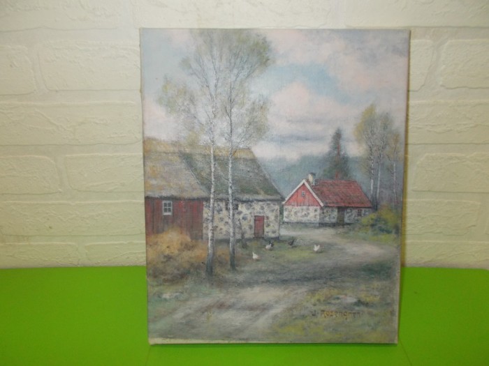 Peisaj rural - pictura in ULEI pe PANZA , semnata Jean Rosenberg , scoala suedeza