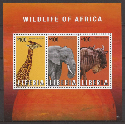 LIBERIA FAUNA AFRICANA ( bloc dantelat ) MNH foto