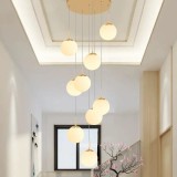 Lustra suspendata cu 9 globuri din sticla alba, dulie E27, lungime reglabila maxim 200CM