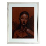 G20. Tablou tip grafica moderna, Miss Cofee, hartie A4, inramat, Portrete, Carbune, Avangardism, RavariuArt
