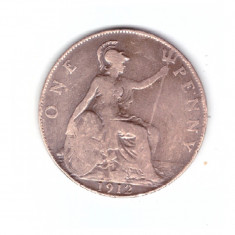 Moneda Marea Britanie 1 penny 1912, stare relativ buna, curata