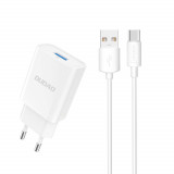 &Icirc;ncărcător Dudao EU USB 5V/2.4A QC3.0 Quick Charge 3.0 + Cablu USB Tip C Alb (A3EU + Type-c Alb) 6970379615836