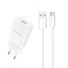 Încărcător Dudao EU USB 5V/2.4A QC3.0 Quick Charge 3.0 + Cablu USB Tip C Alb (A3EU + Type-c Alb) 6970379615836