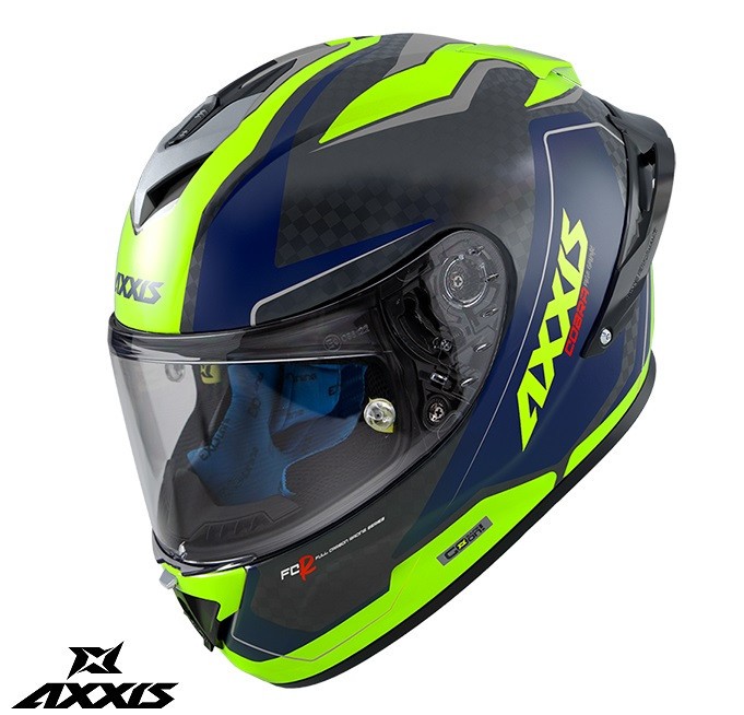 Casca integrala pentru scuter - motocicleta Axxis model Cobra Rage A3 galben fluor lucios carbon &ndash; 100% carbon M (57/58cm)