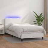 VidaXL Pat continental cu saltea &amp; LED, alb, 90x200 cm, piele eco 3134082