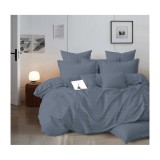 Cumpara ieftin Lenjerie de Pat Dublu Bumbac Damasc 4 Piese cu Elastic, Gri Inchis - XIA177