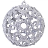 Set Globuri de Crăciun, Model Argintii Glitter, Dimensiune 8cm, 6 Bucăți, Material Plastic, Oem