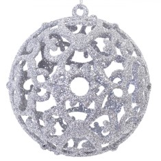 Set Globuri de Crăciun, Model Argintii Glitter, Dimensiune 8cm, 6 Bucăți, Material Plastic