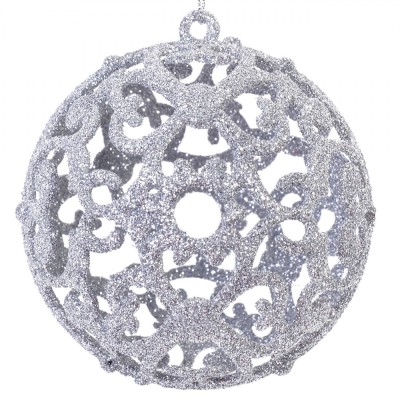 Set Globuri de Crăciun, Model Argintii Glitter, Dimensiune 8cm, 6 Bucăți, Material Plastic foto