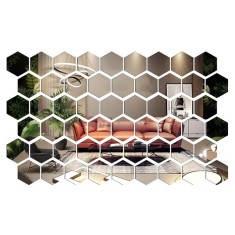 Set 64 Oglinzi Acrilice Decorative Autoadezive DAVIDAMI CONCEPT&reg; model Hexagon, dimensiune 18.5 cm x 16 cm x 9.3 cm