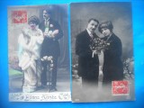 HOPCT 1623 CUPLU-ROMANTICA-FRANTA-TCV-LOT 2 CARTI POSTALE VECHI-CIRCULATE, Circulata, Printata