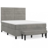 Cumpara ieftin Pat box spring cu saltea, gri deschis, 140x200 cm, catifea