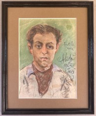 Tablou pictor roman 1962 Portretul Fratelui pictura pastel inramat 26x32cm