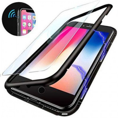 Husa protectie pentru iPhone 8 Negru Fullbody fata-spate Bumper metalic cu spate de sticla securizata premium foto