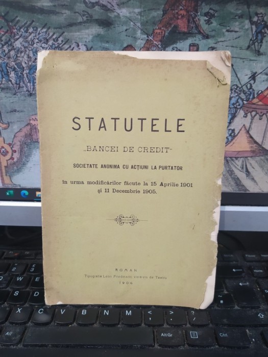 Statutele Băncei Băncii de credit, Sociatate anonimă cu acțiuni la purtător..., Tipografia Leon friedmann, Roman 1906, 054