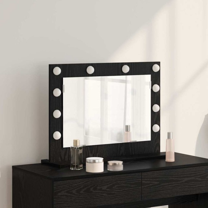 vidaXL Oglindă de toaletă cu oglindă Stejar Negru 60 x 45 x 18 cm 868310