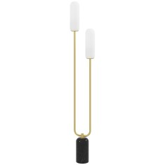 HOMCOM Lampadar &icirc;n formă de U cu 2 Lumini și &Icirc;ntrerupător de Picior, Alb Negru Auriu | Aosom Romania