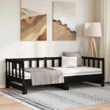 VidaXL Pat de zi cu extensie, negru, 90x200 cm, lemn masiv de pin