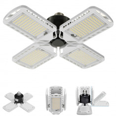 Lampa LED cu 4 brate mobile ajustabile, VisionHub®, putere 60W, Bec Iluminare pentru interior Garaj/Depozit/Atelier, 4 aripi Pliabile cu 352 LED-uri,
