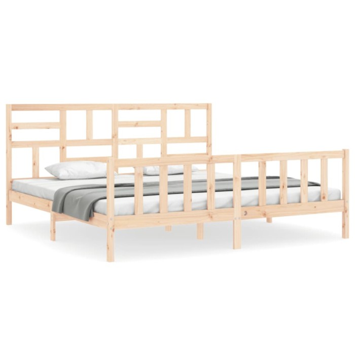 Cadru de pat cu tablie Super King Size, lemn masiv