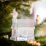 Ornament de Crăciun - irizat, biserica acrilică - 75 x 100 x 60 mm