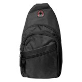 Cumpara ieftin Geanta de piept, neagra 30 x 17 x 8,5 cm din material textil, 3 compartimente exterioare cu fermoar, curea reglabila, compartiment interior