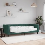 vidaXL Pat de zi cu saltea, verde &icirc;nchis, 90x200 cm, catifea