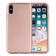 Husa Apple iPhone 7 Full Silicone 360 Roz Auriu + Folie de protectie foto