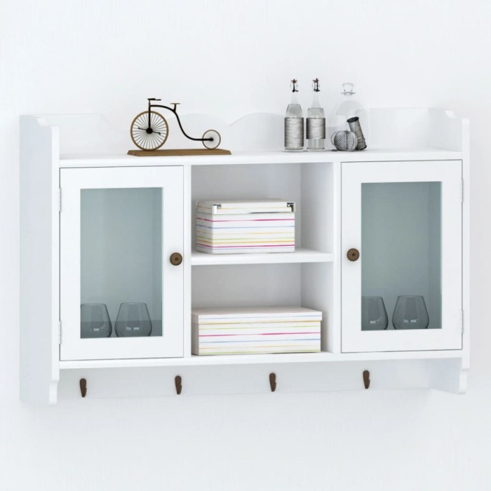 Dulap de perete din mdf alb, raft prezentare pentru carti/dvd