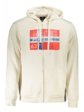 Cumpara ieftin Hanorac cu fermoar barbati, cu 2 buzunare exterioare, cu imprimeu cu logo, Regular fit, alb, XL