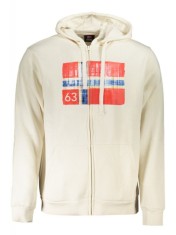 Hanorac cu fermoar barbati, cu 2 buzunare exterioare, cu imprimeu cu logo, Regular fit, alb, XL