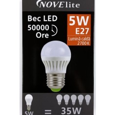 Bec LED Novelite 5W E27 , Economic si durabil, 50000 ore functionare