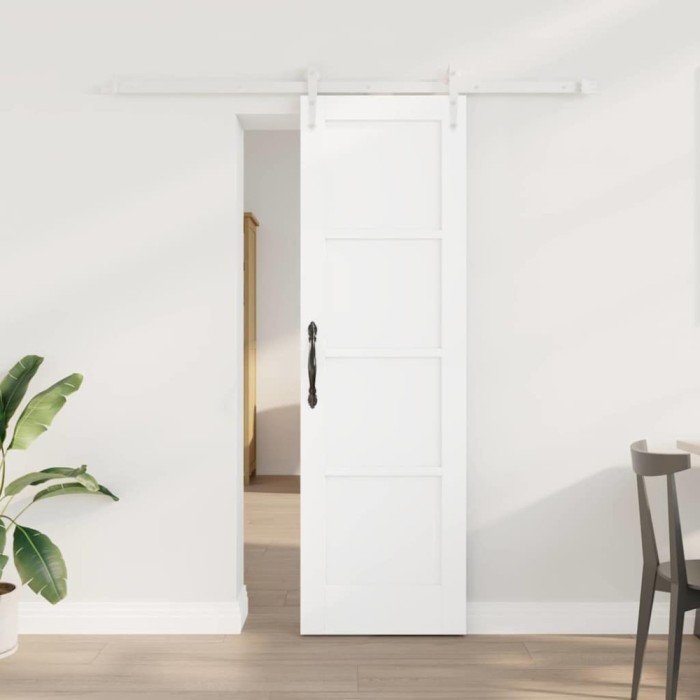 Ușă glisantă Manual Alb 61 x 198.5 cm Lemn masiv de pin și oțel