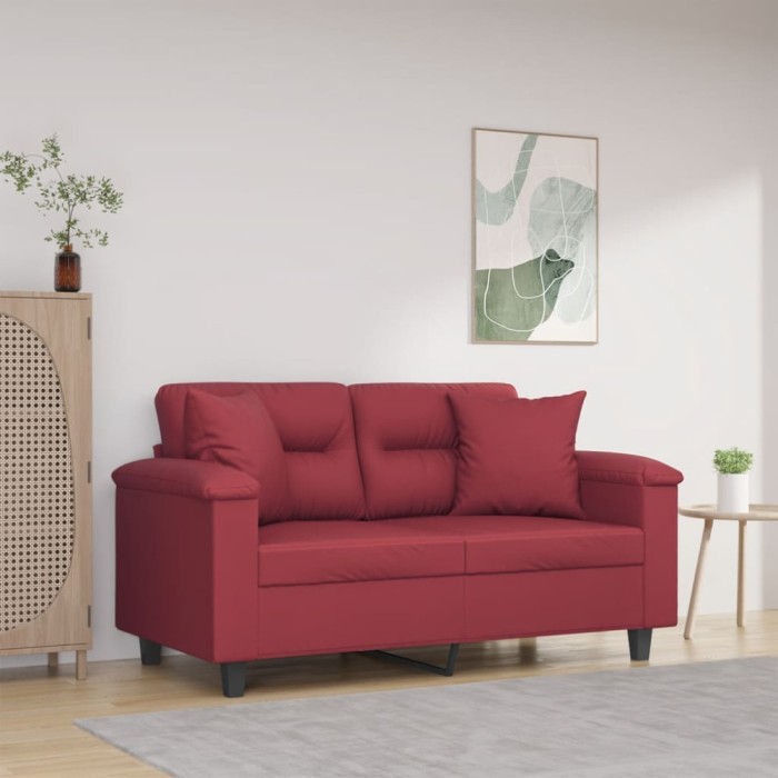 vidaXL Canapea cu 2 locuri cu pernuțe, roșu vin 120 cm piele ecologică 3200986