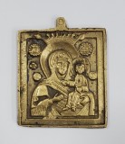 Maica Domnului cu Pruncul, Icoana de calatorie din bronz, Rusia, Secol XIX