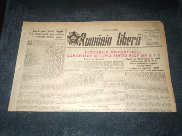 ZIARUL ROMANIA LIBERA 12 SEPTEMBRIE 1950