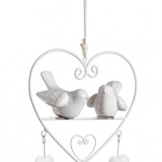 Decoratiune suspendabila, Amelie Heart, Bizzotto, 18x13 cm, otel/ceramica, alb